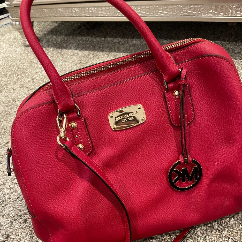 Red Michael Kors tote purse